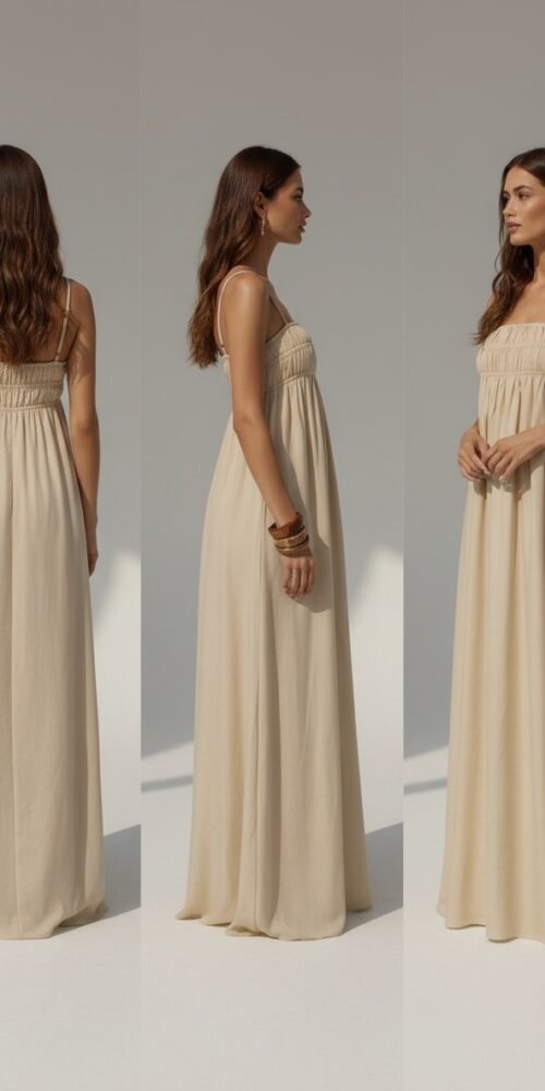 BEIGE LONG BOHO BEACH DRESS - Image 2