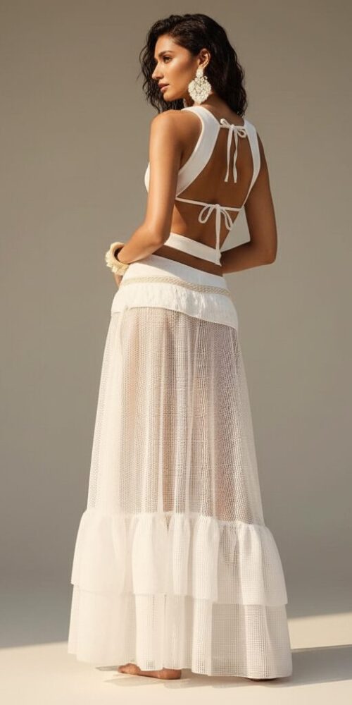 WHITE CASHMAIO LONG DRESS - Image 2