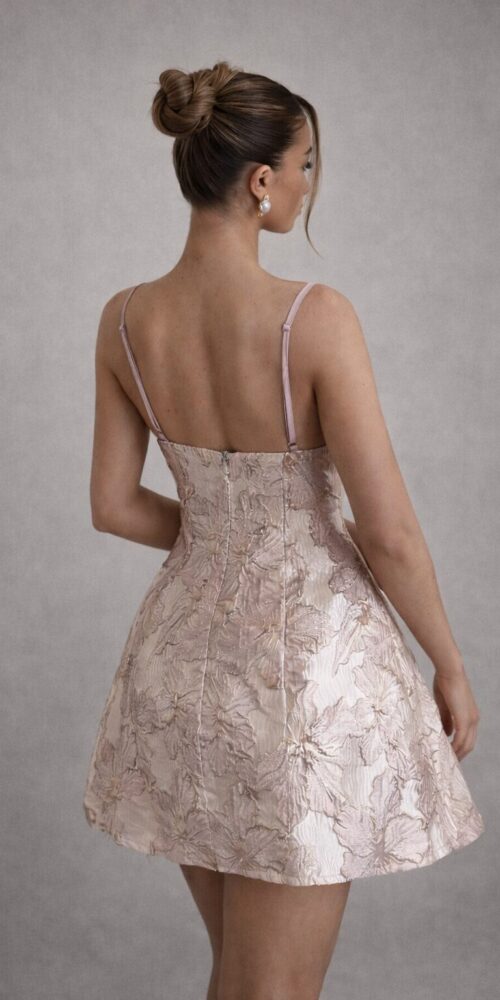 Baby Pink Flowers Mini Dress - Image 3