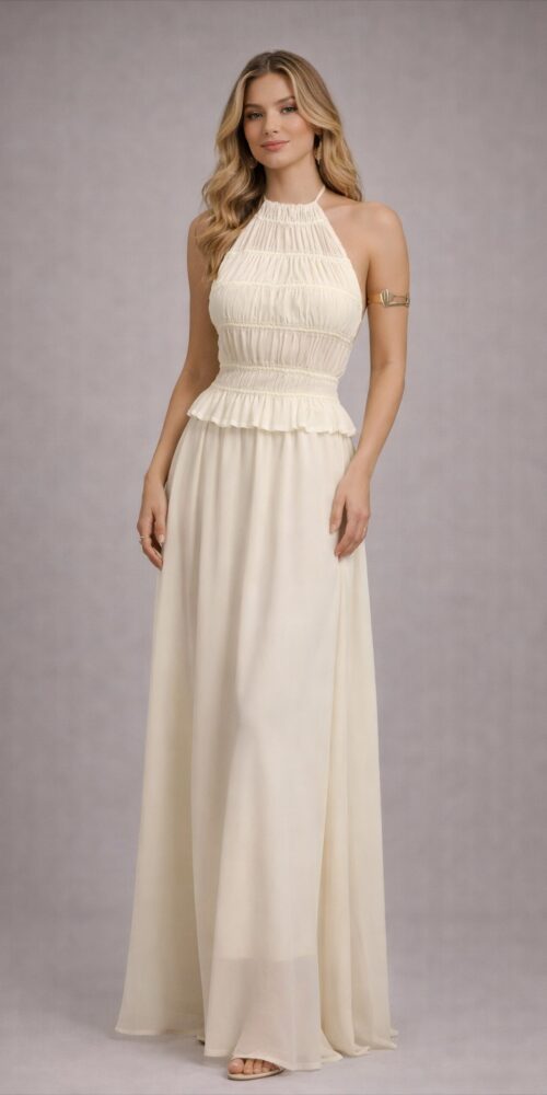 Beige Set Backless Shefon Top And Skirt Beach Stle - Image 2