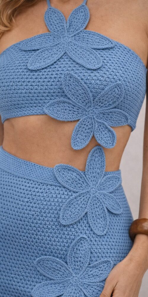 Blue Beach Flowers Set Skirt And Top - Image 3