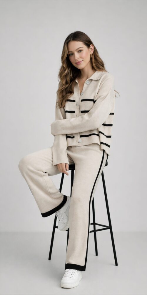 Autumn Beige With Black Straps And Open Top Jacket - Image 2