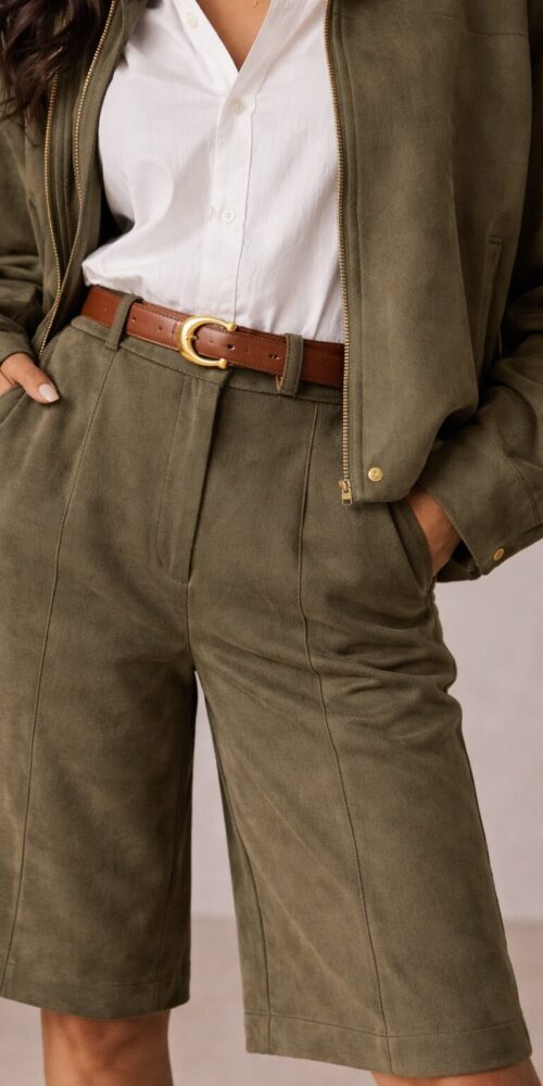 DARK GREEN JACKET AND SHORT TO KNEES - Image 3