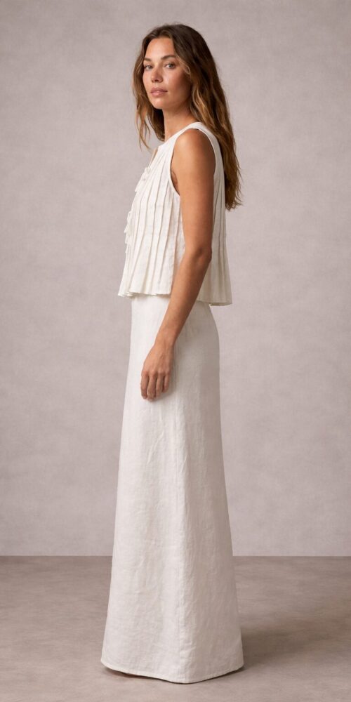 WHITE LINEN RAFFELS TOP WITH A LONG SKIRT - Image 3