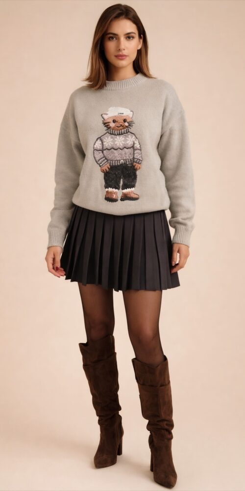 Cozy Muse Dark Grey Pleated Skirt